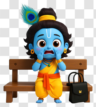 Krishna - Blue Cartoon Character Sitting On Bench Transparent PNG