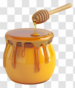 Honey Pot - Golden Honey Jar With Wooden Dipper Transparent PNG