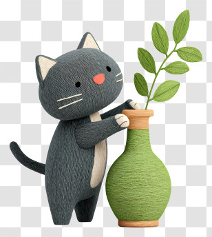 Cat Playing With Vase Pot - Black Cat With Green Vase Transparent PNG