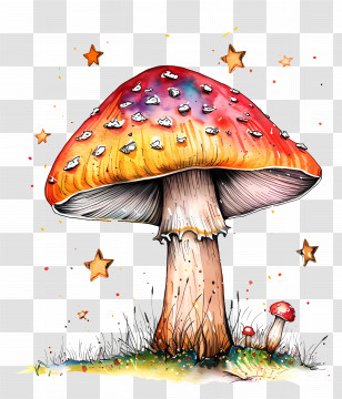 Mushroom - Colorful Illustration Of A Mushroom With Stars Transparent PNG
