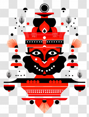 Theyyam Calendar - Red And Black Tribal Mask Illustration Transparent PNG