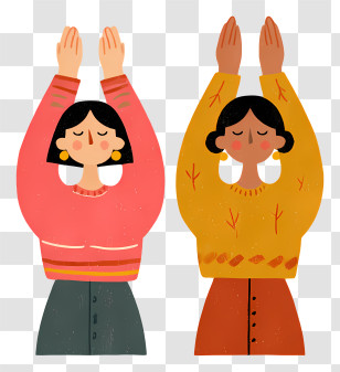 Hands Raised In Dua - Two Women Raising Hands Illustration Transparent PNG