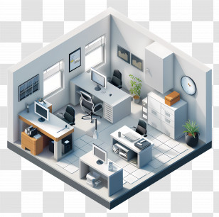 Isometric Office - Isometric Office Space Illustration Transparent PNG
