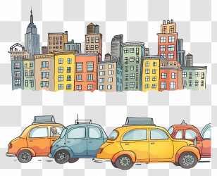 Cars In City - Colorful Cars In Urban Cityscape Transparent PNG