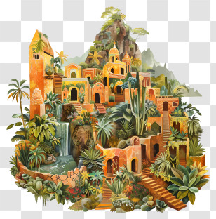 Quimbaya Civilization - Colorful Houses In Tropical Landscape Transparent PNG