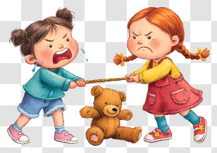 Two Girls Fighting - Children Fighting Over Teddy Bear Transparent PNG