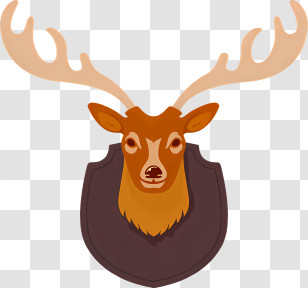 Deer Head On Shield - Illustrated Deer Mount With Antlers Transparent PNG
