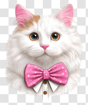 Pink Bowtie Cat Face - Adorable White Cat With Pink Bow Tie Transparent PNG