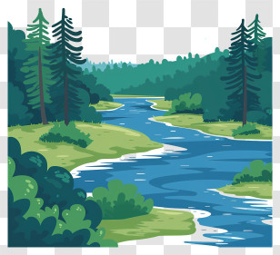 River Background - Cartoon River Landscape Illustration Of Nature Transparent PNG