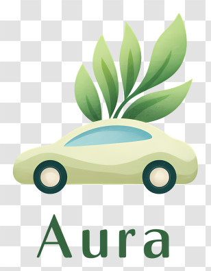 Aura Logo - Green Eco Car With Leaves Transparent PNG