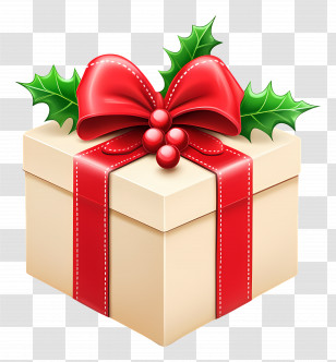 Christmas Box - Festive Gift Box With Red Ribbon Transparent PNG