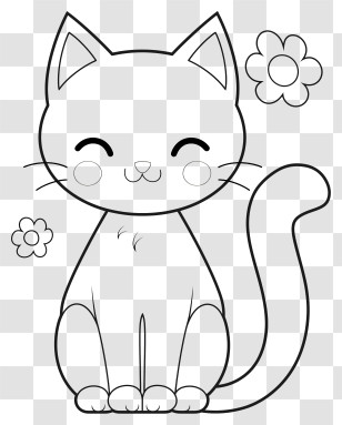 Cat For Coloring Page - Cute Cat Outline Drawing Transparent PNG