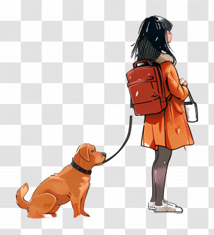 Girl And Dog - Girl Walking With Dog Transparent PNG