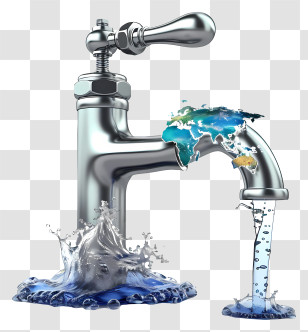 World Plumbing Day - Water Faucet With World Map And Splash Transparent PNG