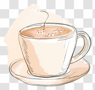 Doodle Coffee - Illustrated Coffee Cup With Saucer Transparent PNG