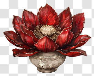 Flower Art - Red Flower In Decorative Bowl Transparent PNG