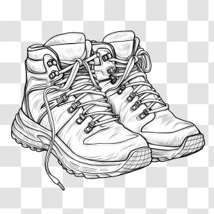Sketch Sneakers - Black And White Illustration Of Hiking Boots Transparent PNG