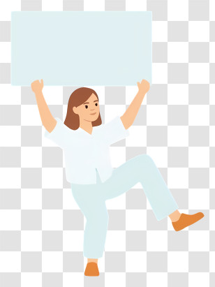 Woman Holding Blank Placard - Woman In White Outfit Holding Sign Transparent PNG