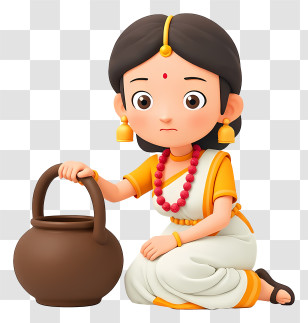 Indian Woman Drawing Water - Little Girl With Water Jar Transparent PNG