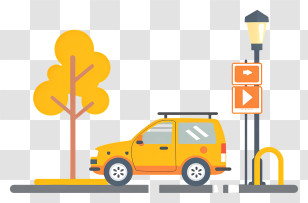 Parking - Yellow Car With Street Elements Transparent PNG