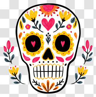 Day Of The Dead Skull - Colorful Decorative Skull With Floral Design Transparent PNG