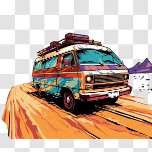 Rural Transit Day - Retro Travel Van On The Road Transparent PNG