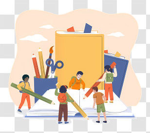 Cartoon Study - Children With Books And School Supplies Transparent PNG