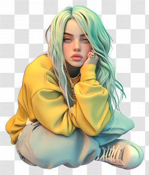 Billie Eilish - 3D Character With Colorful Hair Transparent PNG