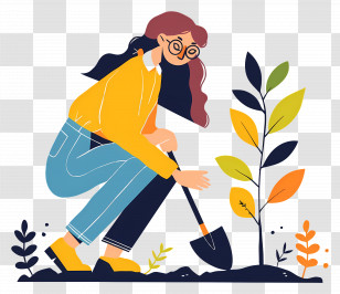 Woman Planting Trees - Woman Planting A Young Tree Transparent PNG