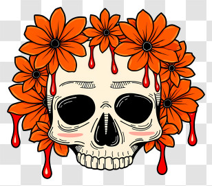 Halloween Skull Flowers - Floral Skull With Orange Flowers Transparent PNG