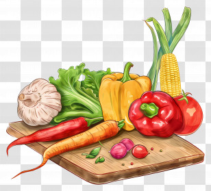 Vegetables On Cutting Board - Fresh Vegetables On Cutting Board Transparent PNG