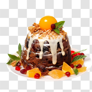 Christmas Pudding - Decorated Fruit Cake With Icing Transparent PNG