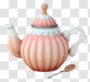 Cute Pink Element - Pastel Pink Teapot With Spoon Transparent PNG