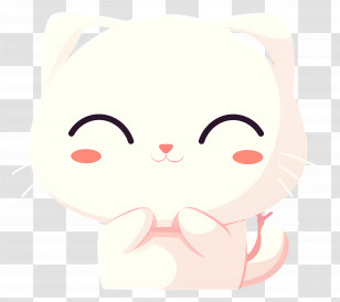 White Shy Cat - Cute White Cat Cartoon Illustration Transparent PNG