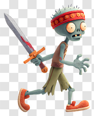 Zombie With Sword - Zombie Running With Sword In Cartoon Style Transparent PNG