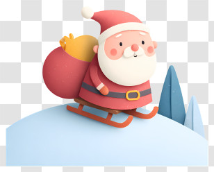 Santa Claus Sledding Down - Cute Santa On Sleigh Transparent PNG