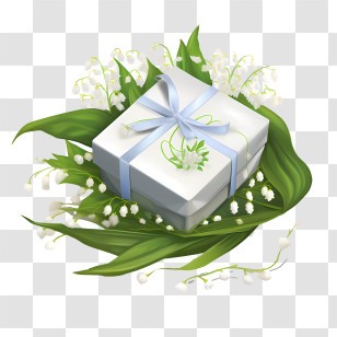 White Gift Box - Elegant Gift Box Decorated With White Lily Flowers Transparent PNG