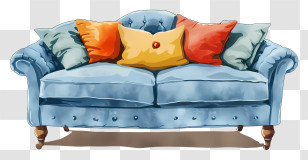 Sofa - Comfortable Sofa With Colorful Pillows Transparent PNG