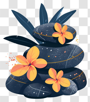 Spa Stones - Stacked Spa Stones With Yellow Flowers Illustration Transparent PNG