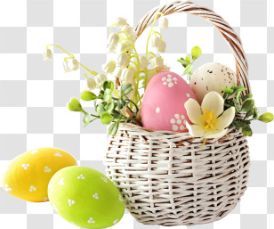 Easter - Easter Basket With Eggs And Flowers Transparent PNG