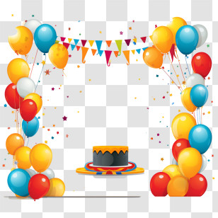 Birthday Frame - Bright Circus-Themed Birthday Frame With Balloons And Cake Transparent PNG
