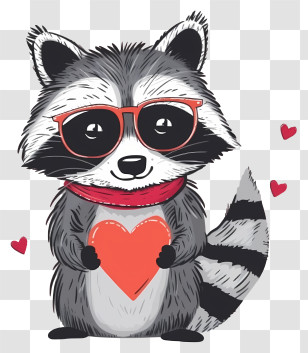 Valentine Raccoon Vector Draw Design - Cute Raccoon Holding A Heart Transparent PNG
