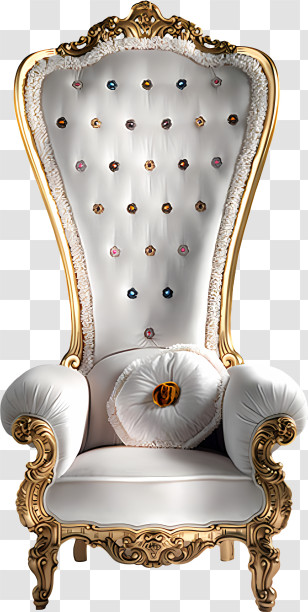 Sofa - Elegant White And Gold Throne Chair Transparent PNG