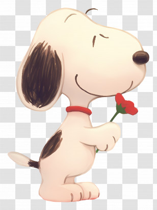 Snoopy - Cartoon Dog Holding A Red Flower Illustration Transparent PNG