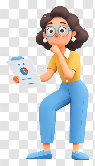 Girl Doing Analysis - Woman Analyzing Document In Cartoon Style Transparent PNG