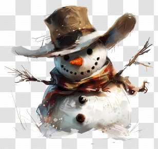 Snowman - Charming Snowman With Hat And Scarf Transparent PNG