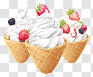 Vanilla Ice Cream - Tasty Ice Cream Cones With Fresh Berries Transparent PNG