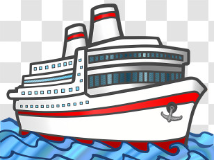 Cartoon Yacht - Cartoon Cruise Ship Illustrating Oceanic Voyage Transparent PNG