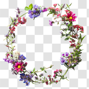 May Day Frame - Elegant Floral Circle Wreath Transparent PNG