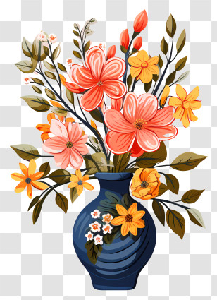 Doodle Style Flower In Vase - Colorful Floral Bouquet In Decorative Vase Transparent PNG